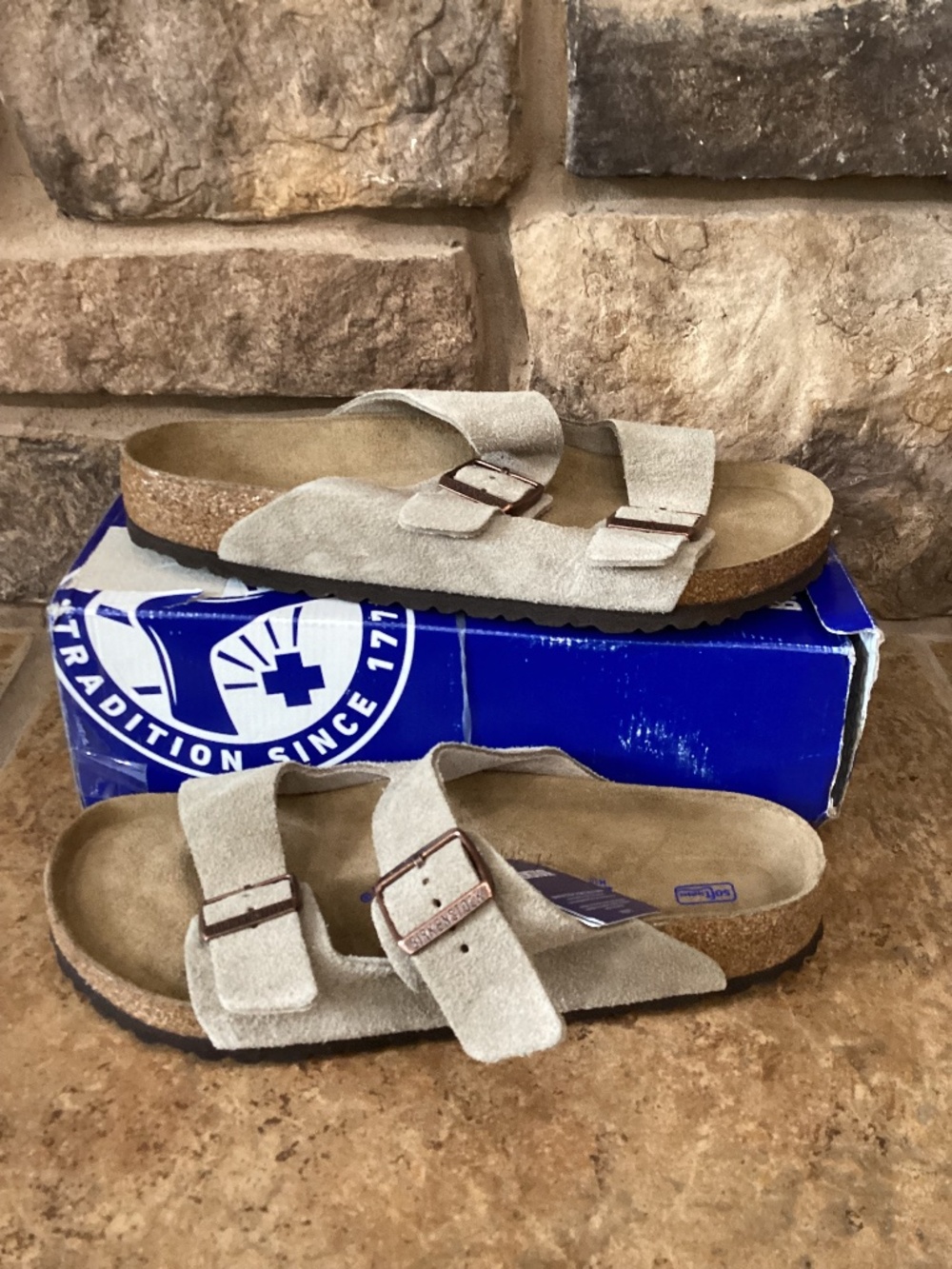 Birkenstock Arizona BS Men’s 10 Taupe Sandal Slide Suede 43 New